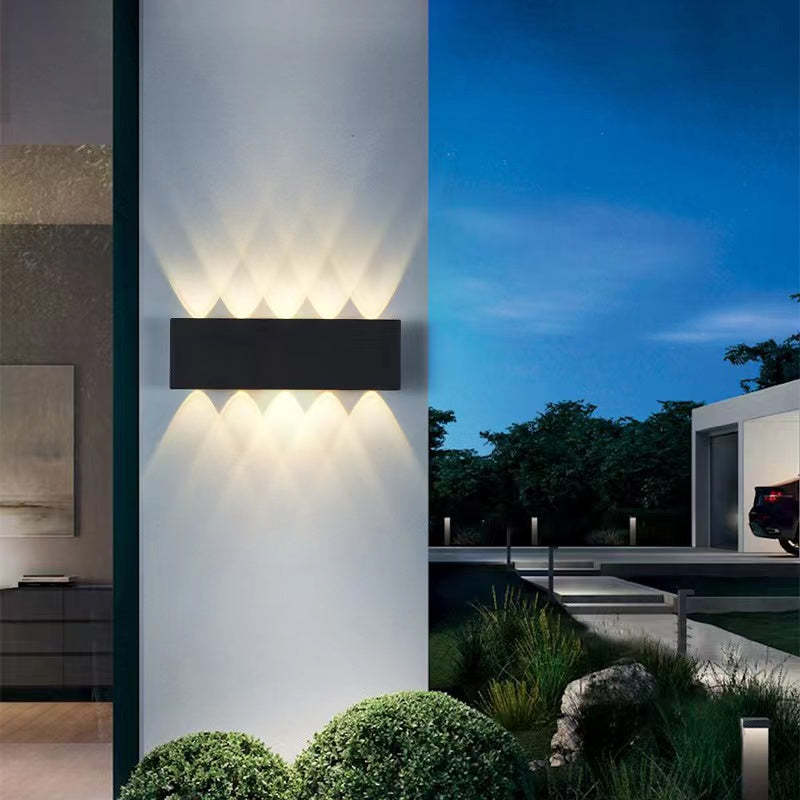 Tronix Modern Rectangular Metal Outdoor Wall Lamp, Black/White, Water-wave