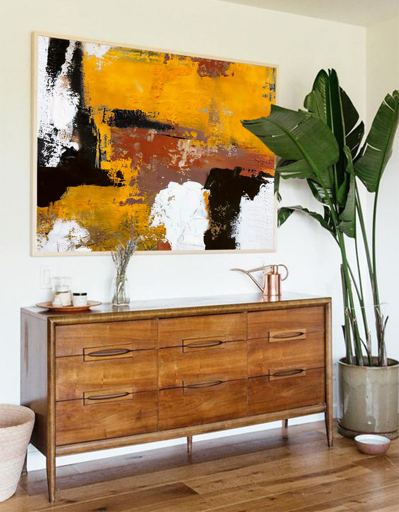 Vibrant Yellow Oil Painting Textured Hand Painted