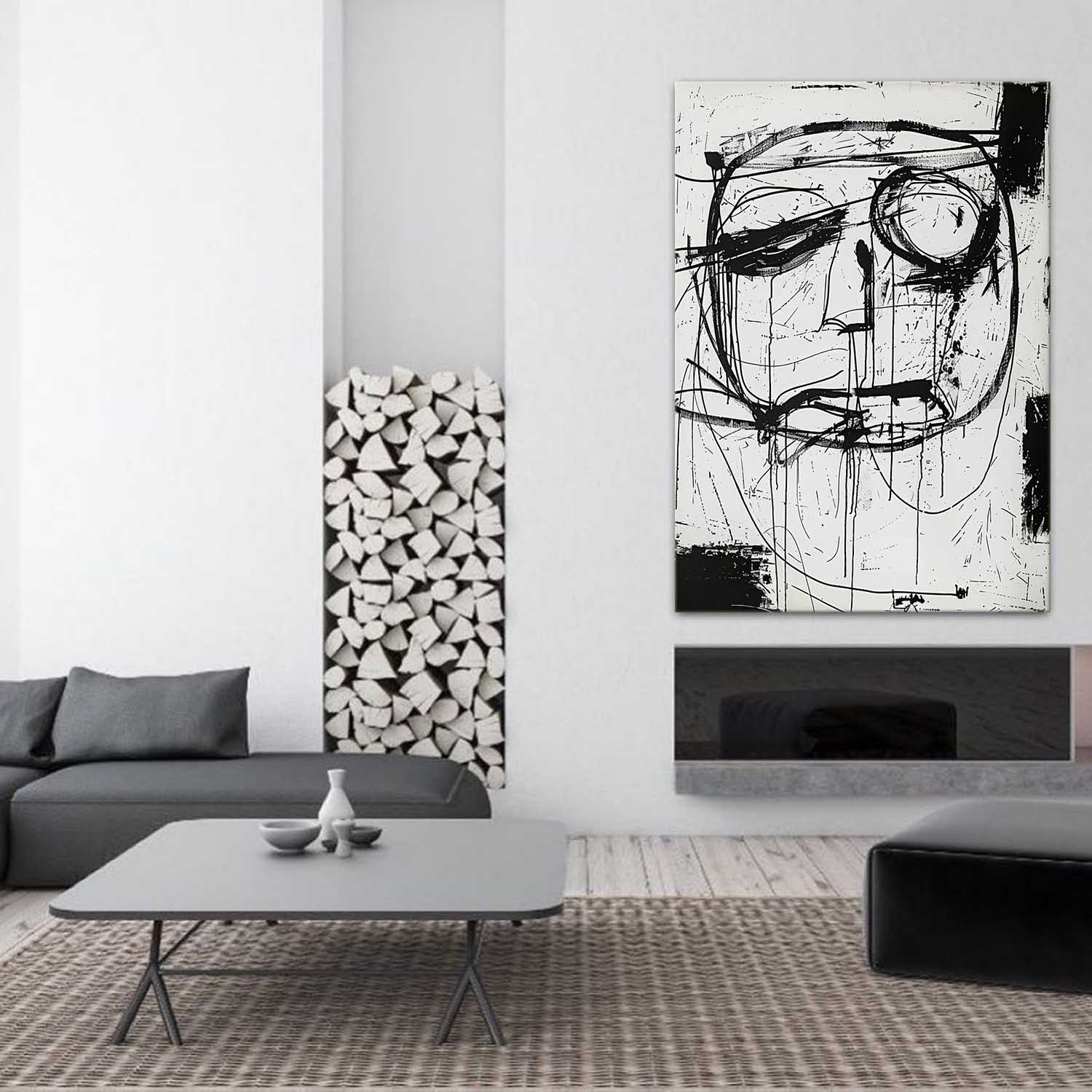 Abstract Expressionist Black White Portrait Painting
