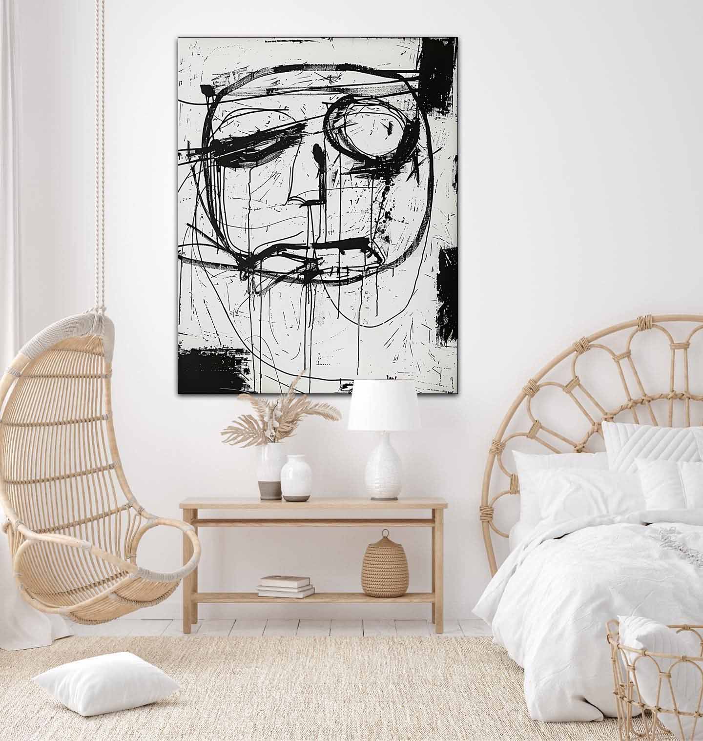 Abstract Expressionist Black White Portrait Painting