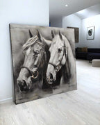Monochromatic Two Horses Portrait Painting