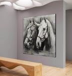 Monochromatic Two Horses Portrait Painting