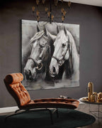 Monochromatic Two Horses Portrait Painting