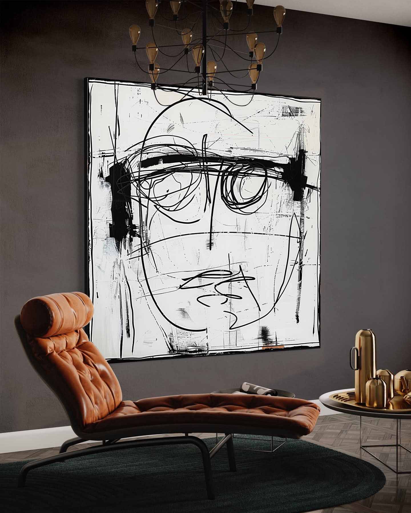Abstract Expressionist Black White Face Painting