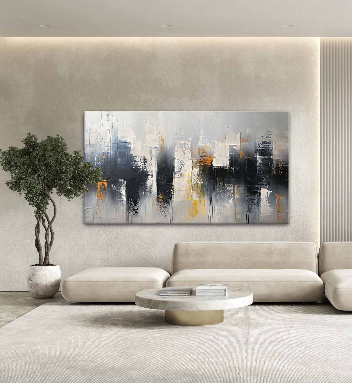 Neutral Oil Painting Urban Grid Textures Gold Colorful