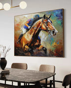 Impasto Equestrian Oil Painting Dynamic Racing Scene