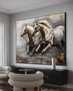Dual Galloping Horses Oil Painting Textured Framed
