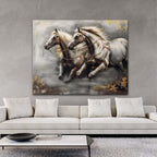 Dual Galloping Horses Oil Painting Textured Framed