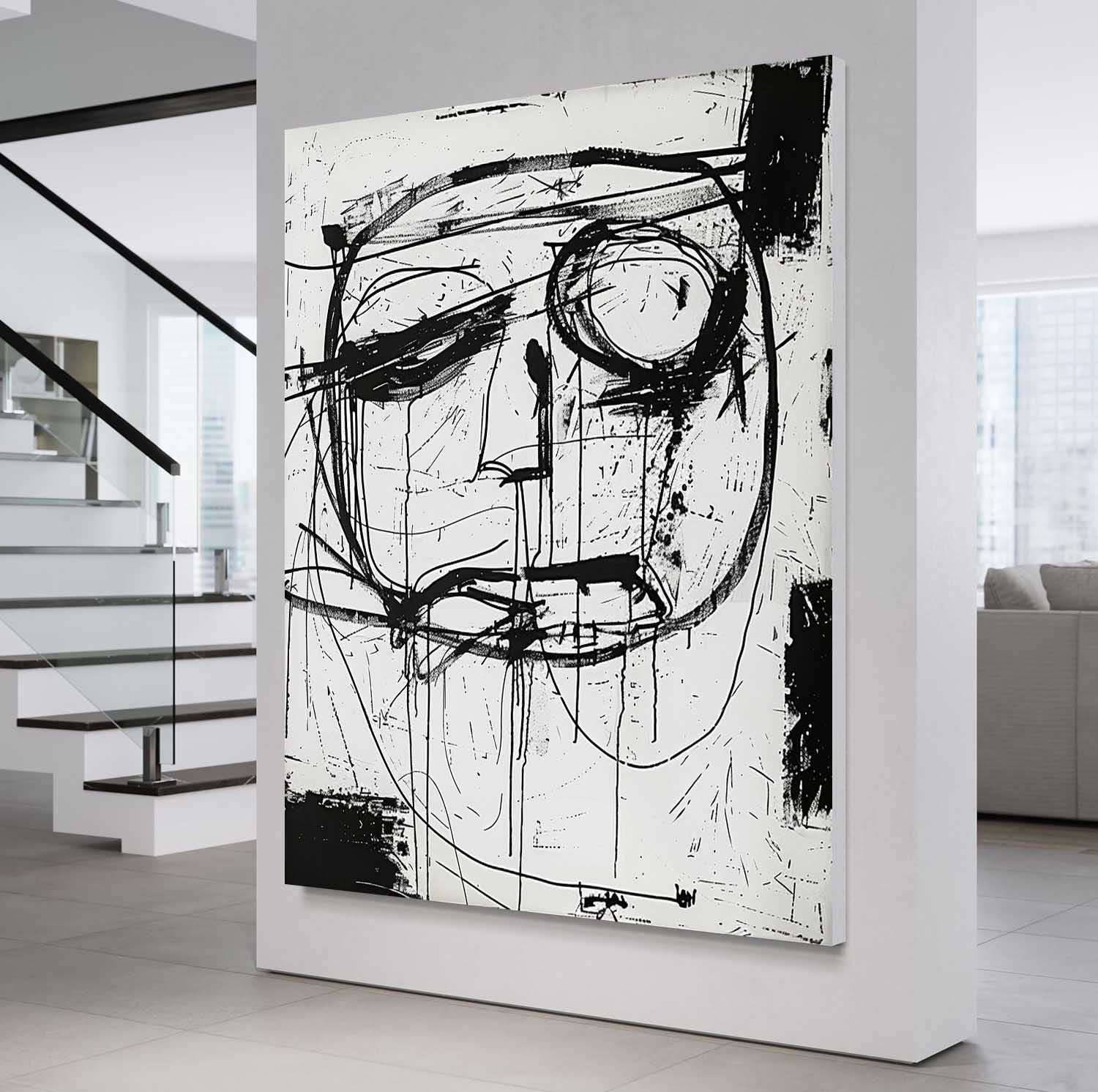 Abstract Expressionist Black White Portrait Painting