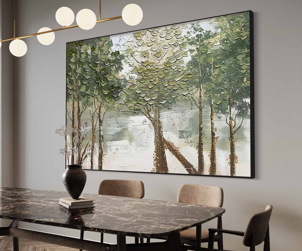 Canvas 3D Textured Lakeside Forest Landscape Painting