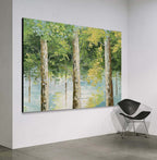 Tactile Forest Landscape Oil Painting Tree Reflections