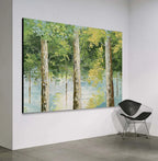 Tactile Forest Landscape Oil Painting Tree Reflections