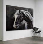Moody Horse Portrait Oil Painting Monochrome