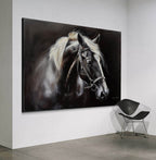 Tactile Dramatic Horse Portrait Oil Painting Monochrome