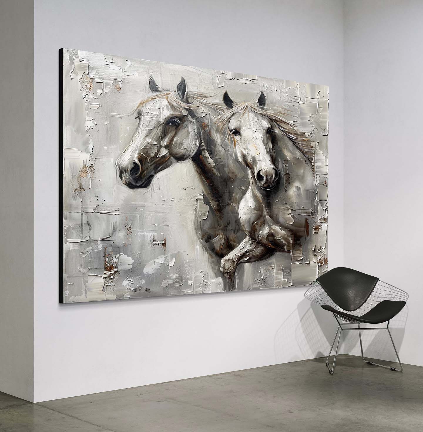 Textured Dual Horse Portrait Oil Painting Depth