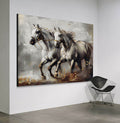 Dual White Horse Oil Painting Motion & Gold Elegant