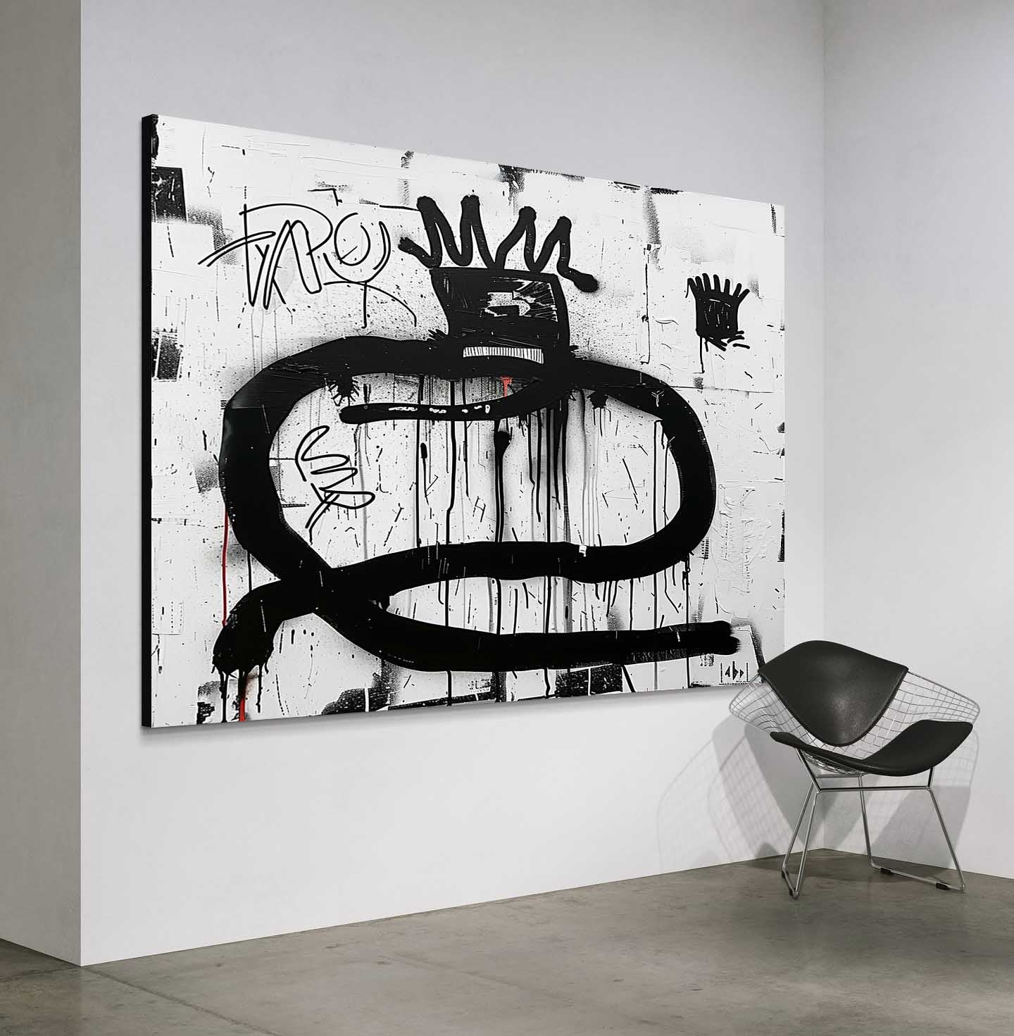 Tactile Neo-Expressionist Oil Painting Bold Black Drips