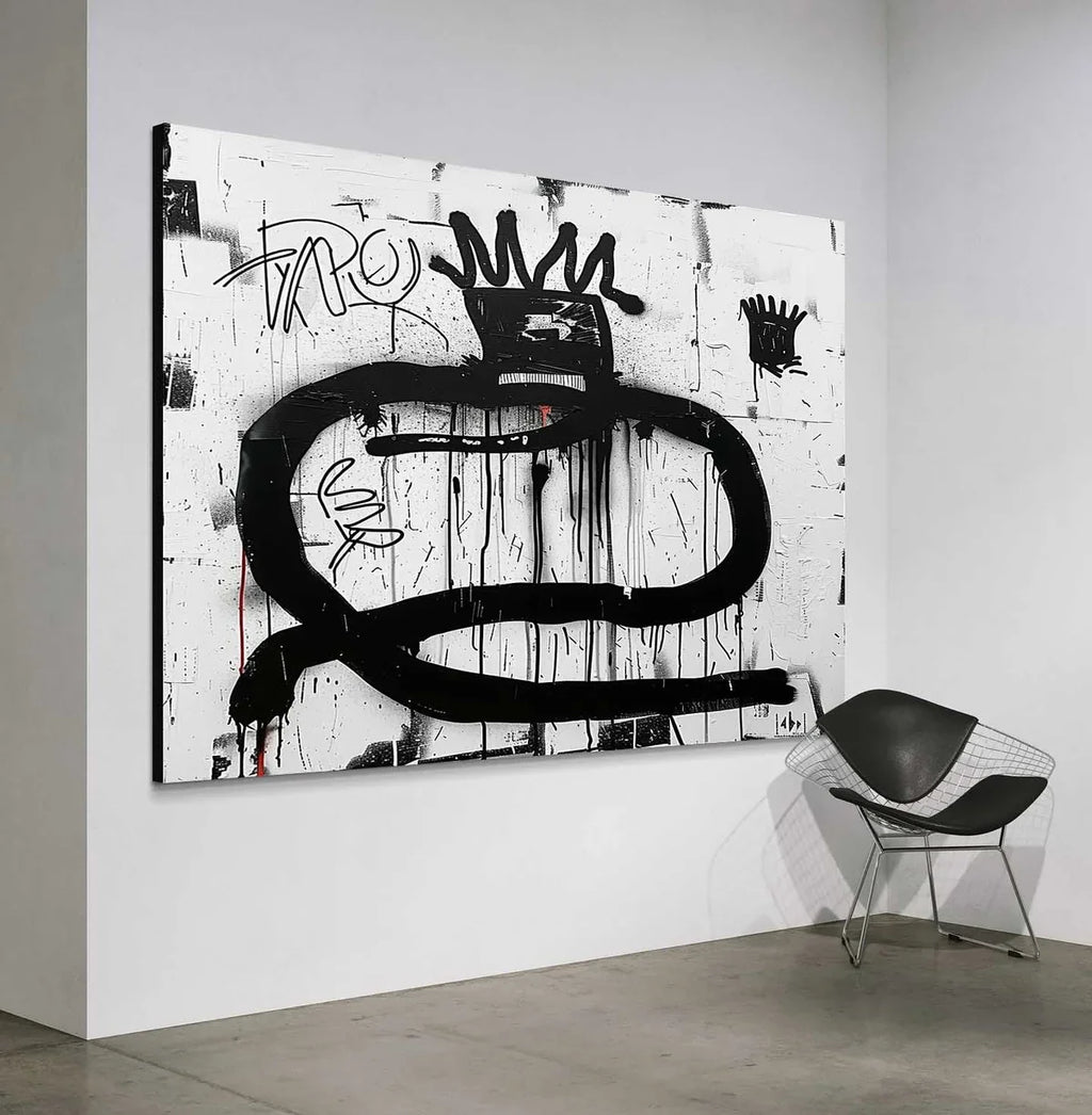 Tactile Neo-Expressionist Oil Painting Bold Black Drips