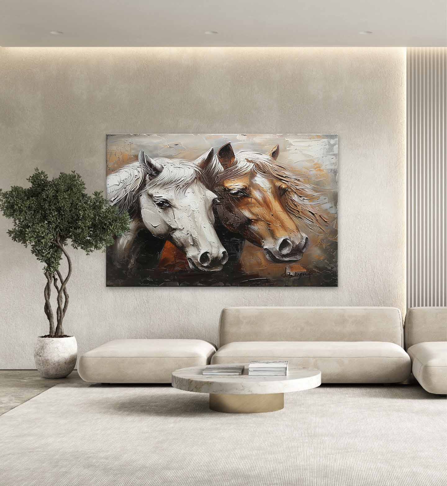 Textured Horse Portrait Oil Painting Neutral Elegant