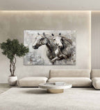 Textured Dual Horse Portrait Oil Painting Depth