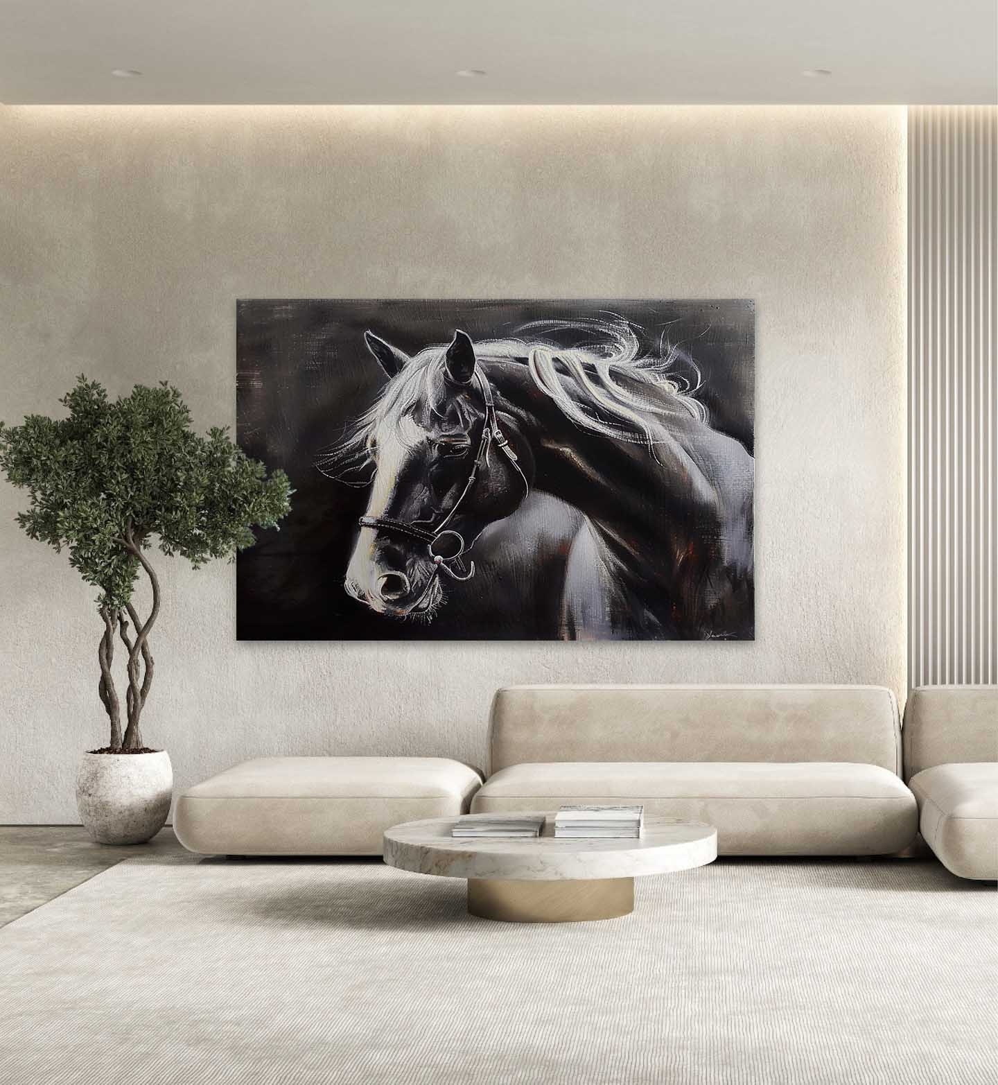 Moody Horse Portrait Oil Painting Monochrome