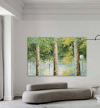 Tactile Forest Landscape Oil Painting Tree Reflections