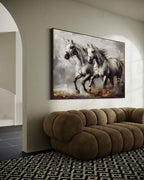 Dual White Horse Oil Painting Motion & Gold Elegant