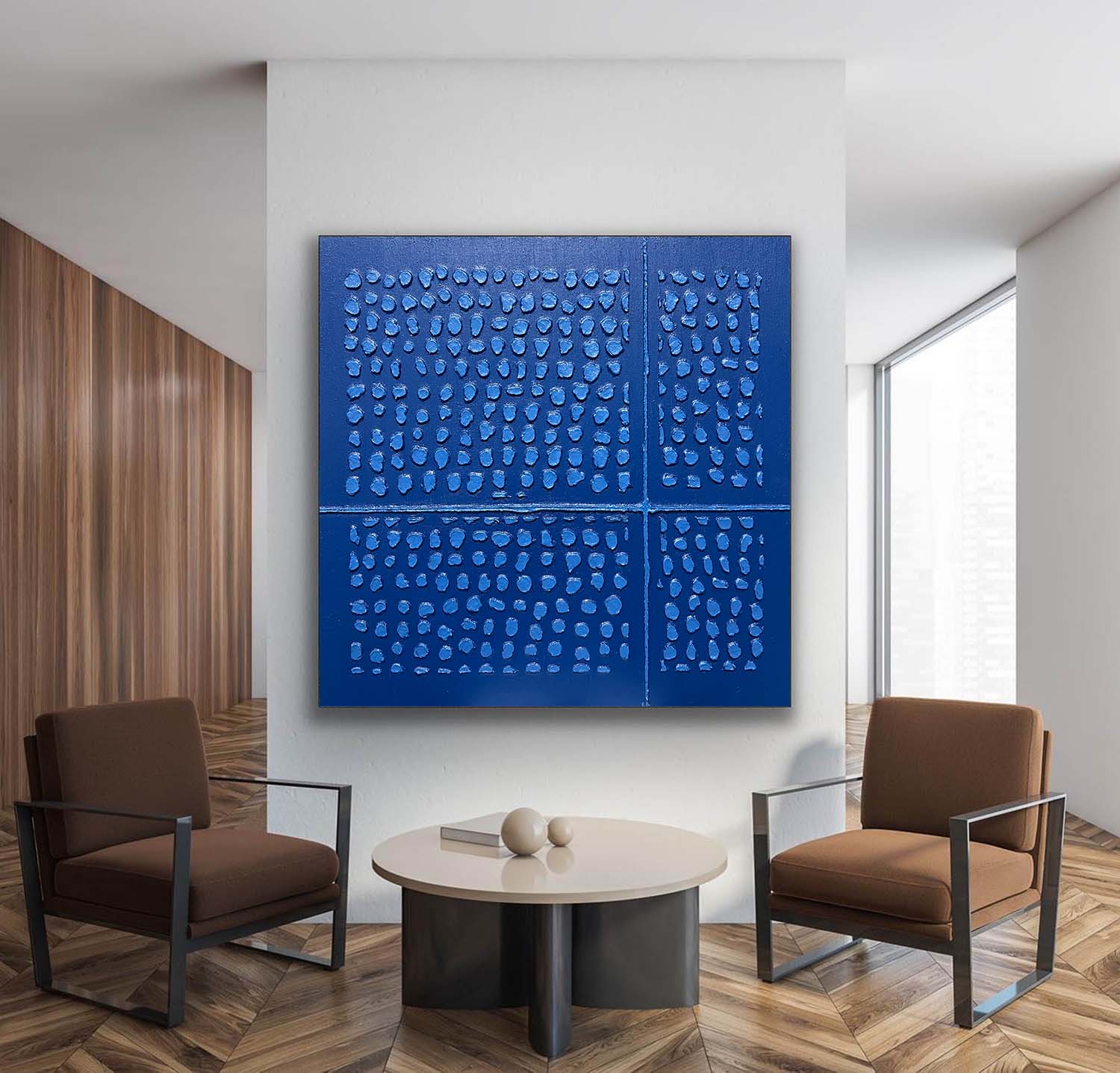 Textured Indigo Blue Dot Relief Painting