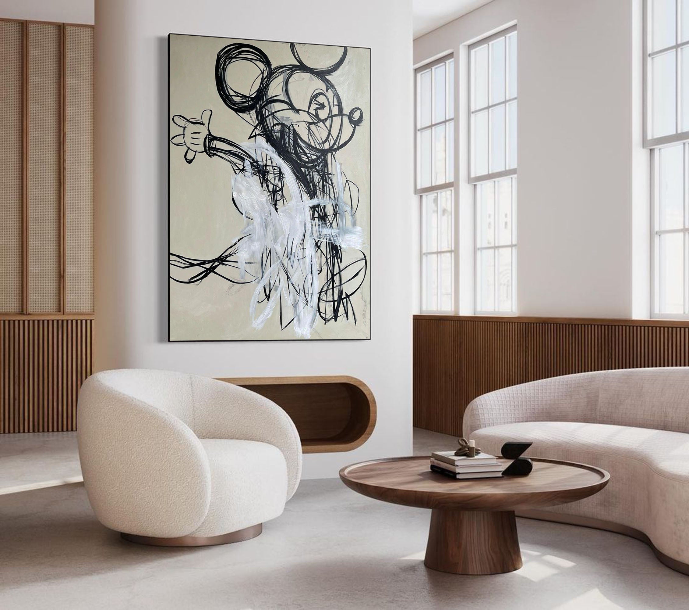 Expressionist Mickey Mouse Painting Graffiti Black White