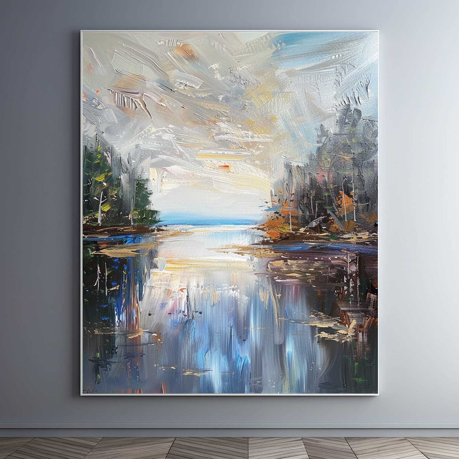 Impasto Lakescape Landscape Oil Painting