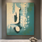 Teal Blue Abstract Geometric Textured Wall Art