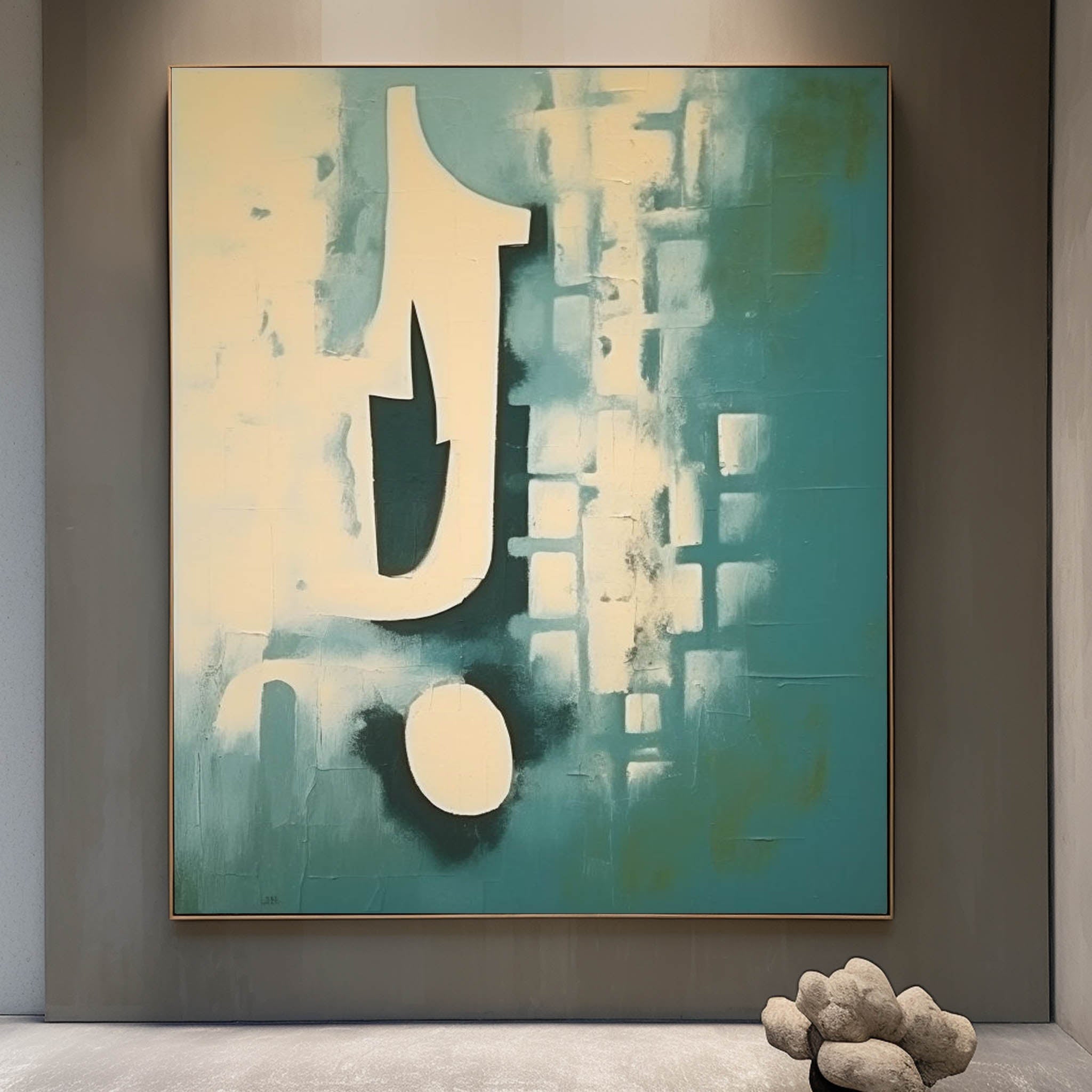 Teal Blue Abstract Geometric Textured Wall Art