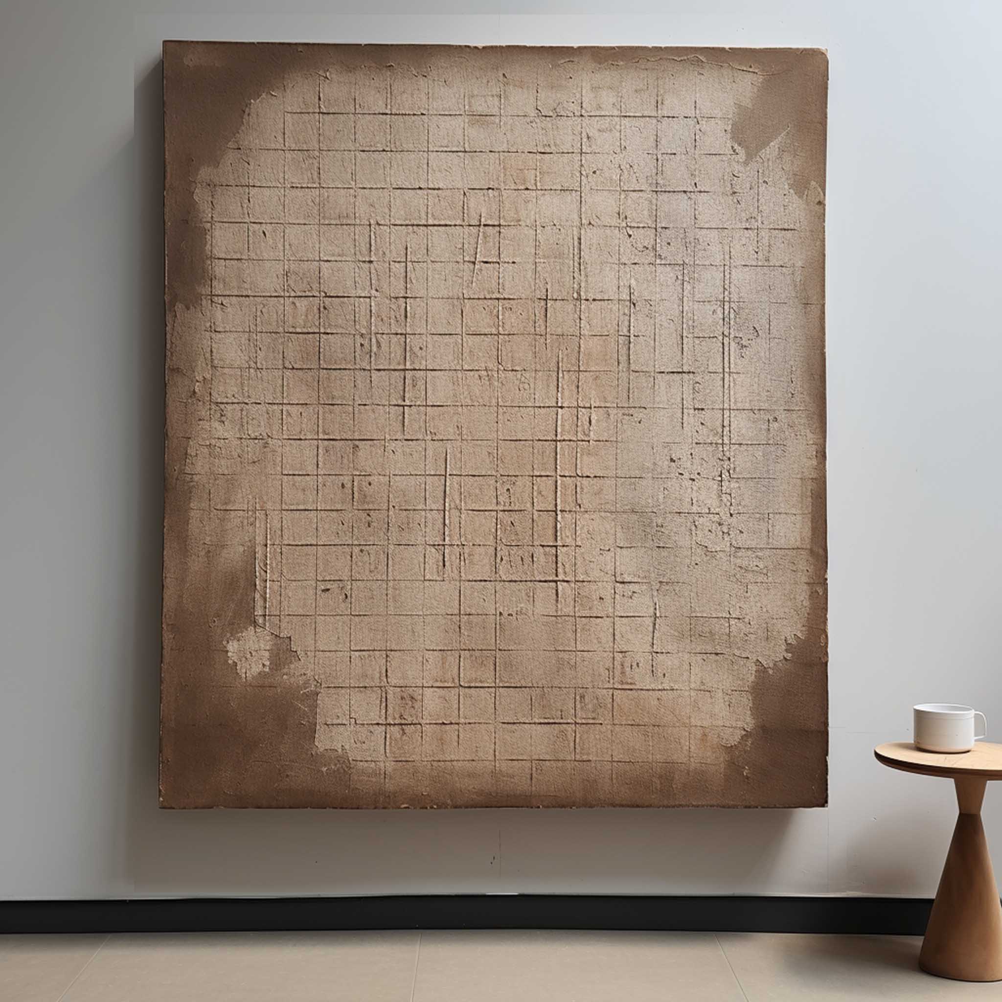 Neutral Toned Textured Grid Pattern Oil Painting