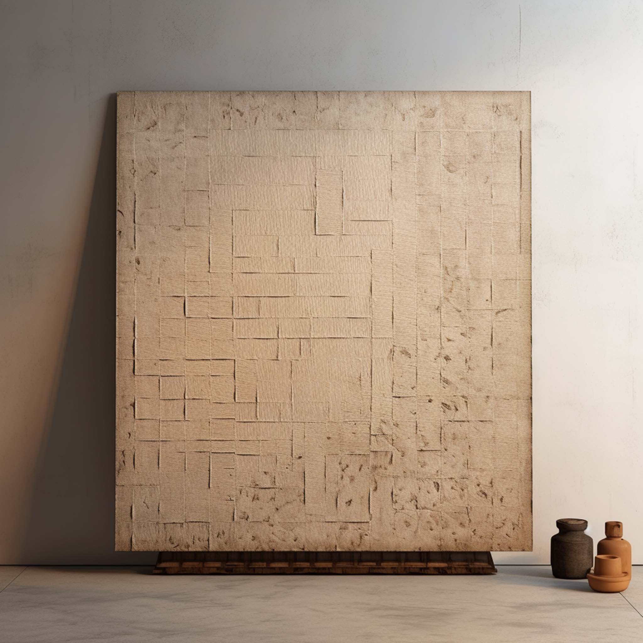 Light Brown Textured Geometric Patchwork Wall Art