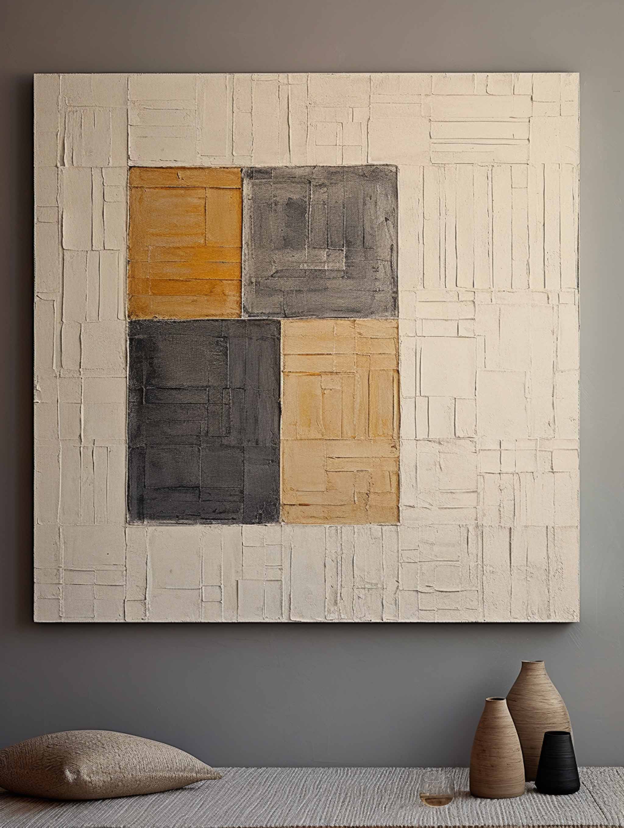 Wabi-Sabi Wall Art Textured Geometric Block