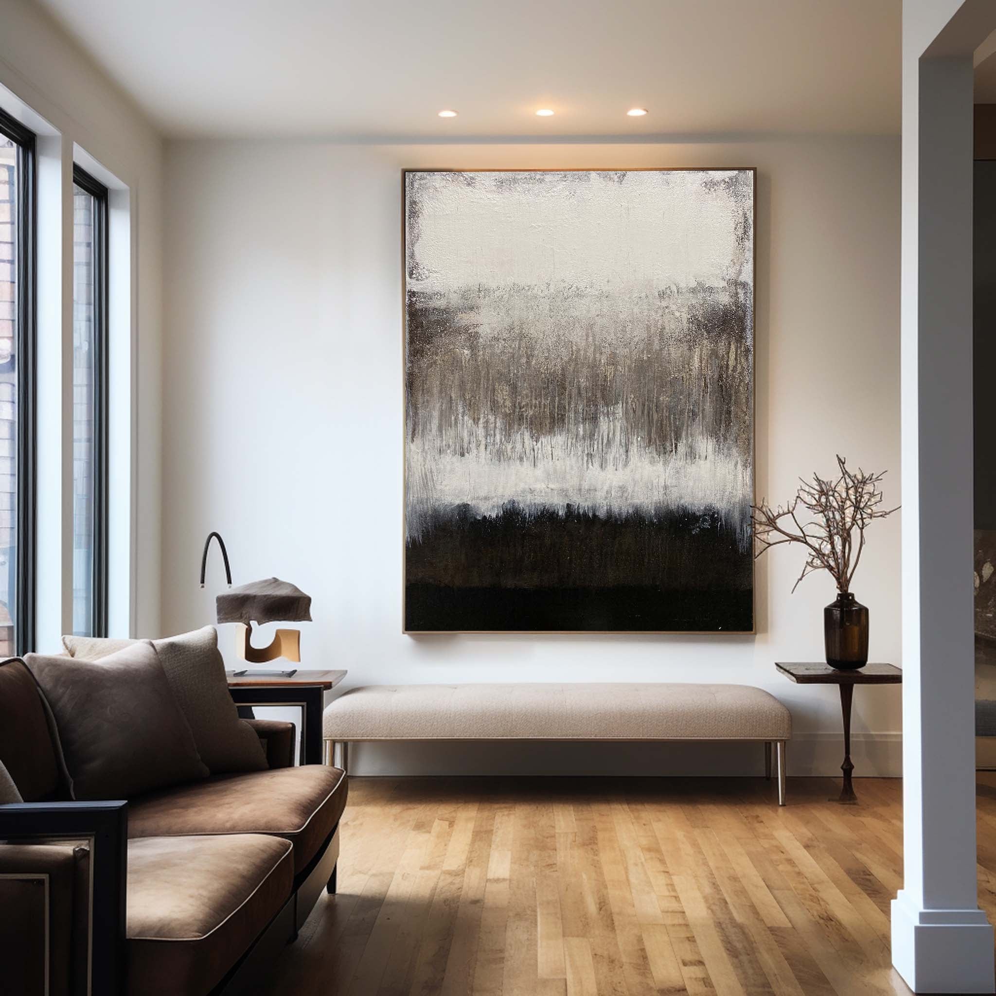 Wabi-Sabi Layered Neutral Oil Painting Textured