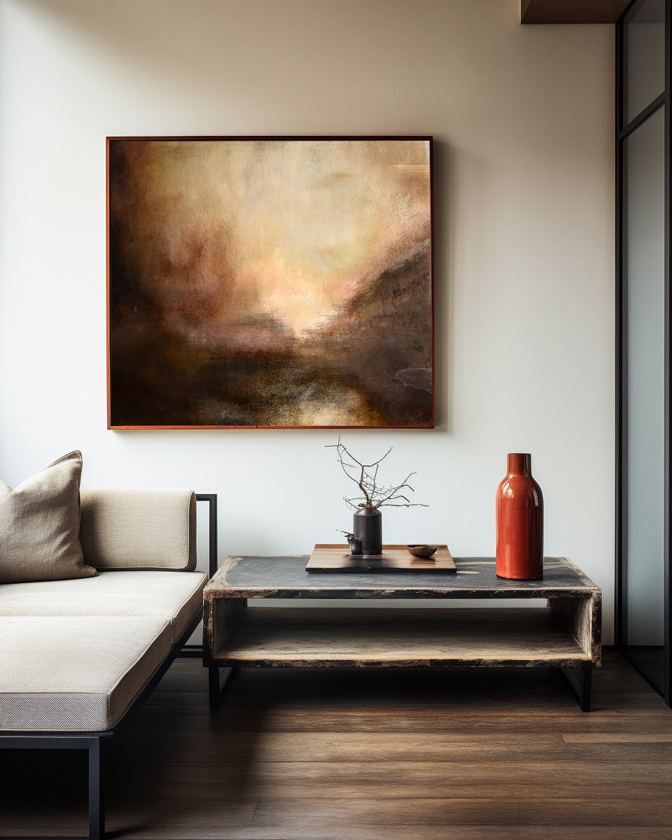 Serene Warm Tonal Seascape Abstract Oil Painting