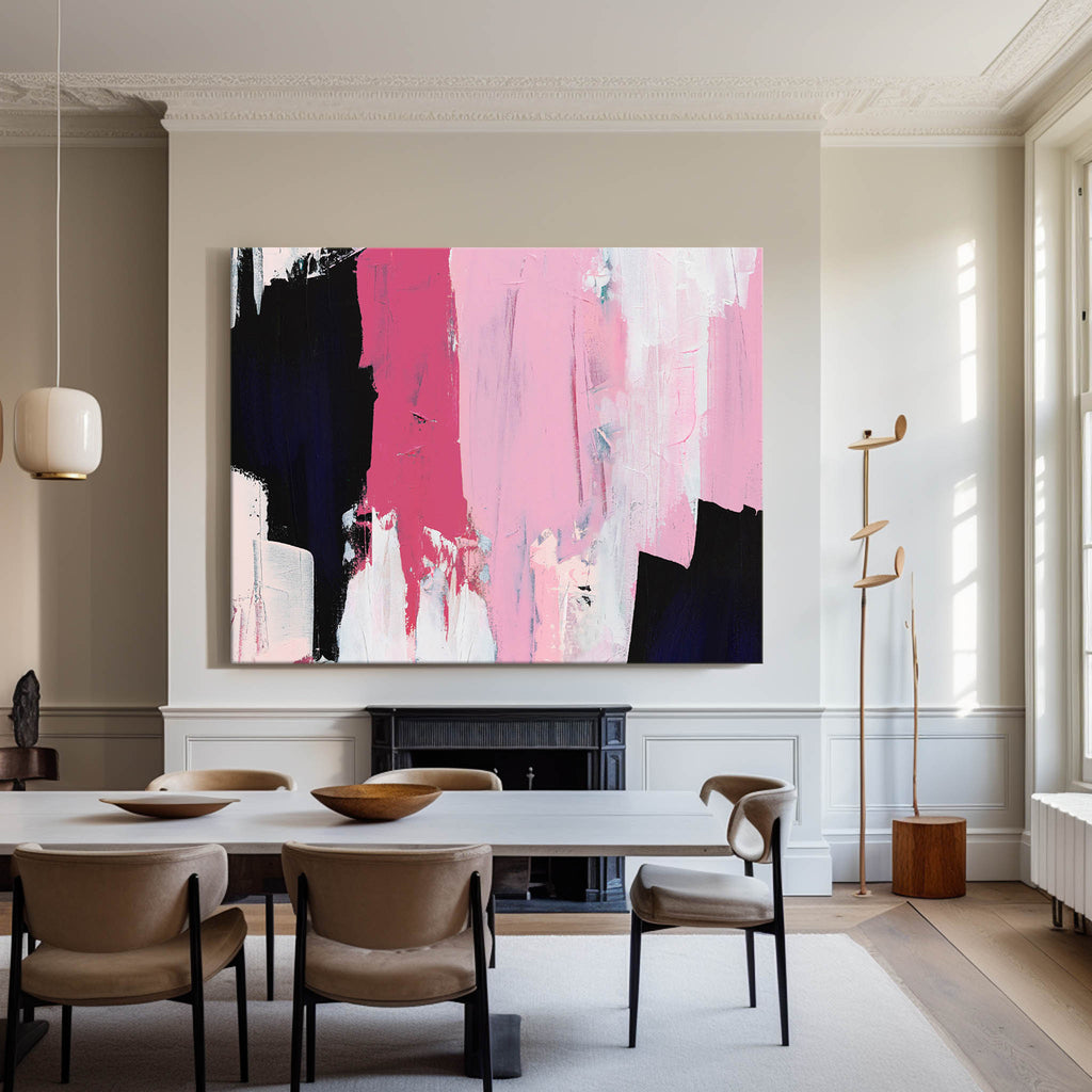 Bold Pink & Black Abstract Painting