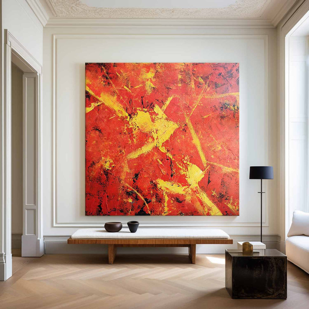 Expressionist Fiery Red Textured Oil Painting