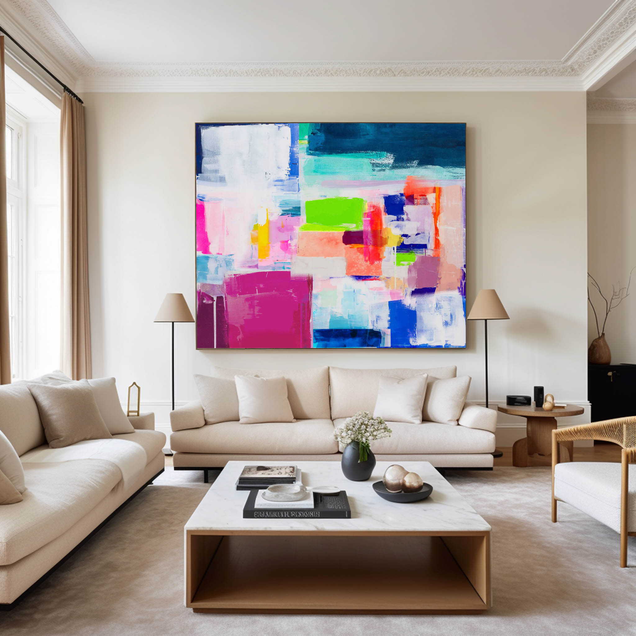 Vibrant Color Block Abstract Painting Horizontal