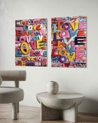 Graffiti Love Pop Art Diptych Impasto Painting