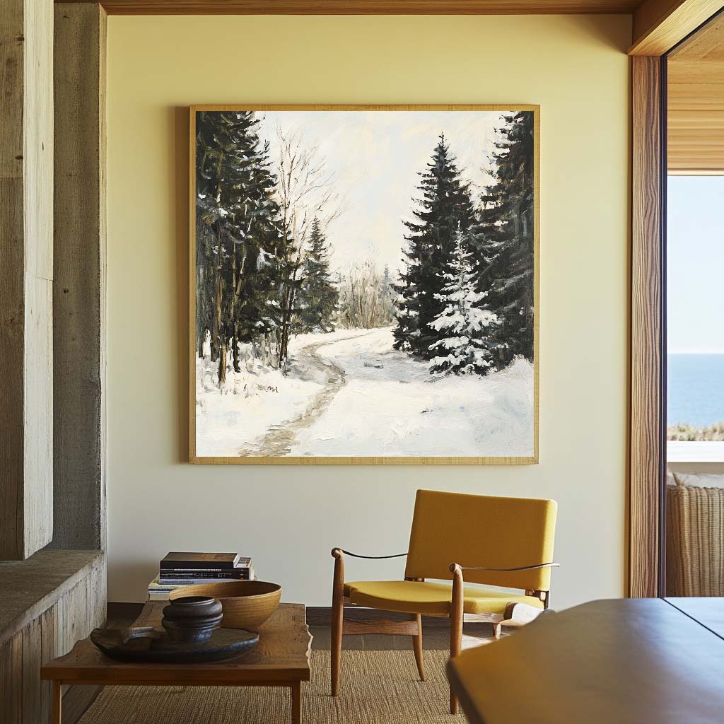 Impressionist Winter Forest Path Oil Painting