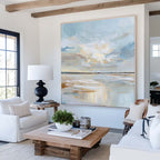 Tranquil Coastal Horizon Oil Painting Soft Blue