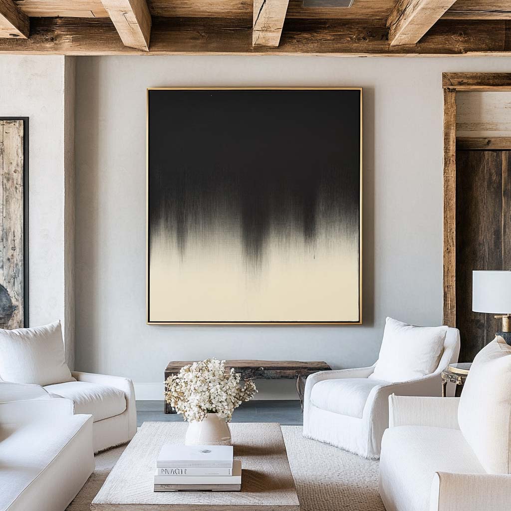 Drip Abstract Black Cream Oil Painting