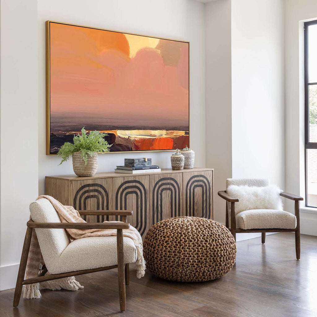 Serene Coastal Sunset Oil Painting Soft Pastel