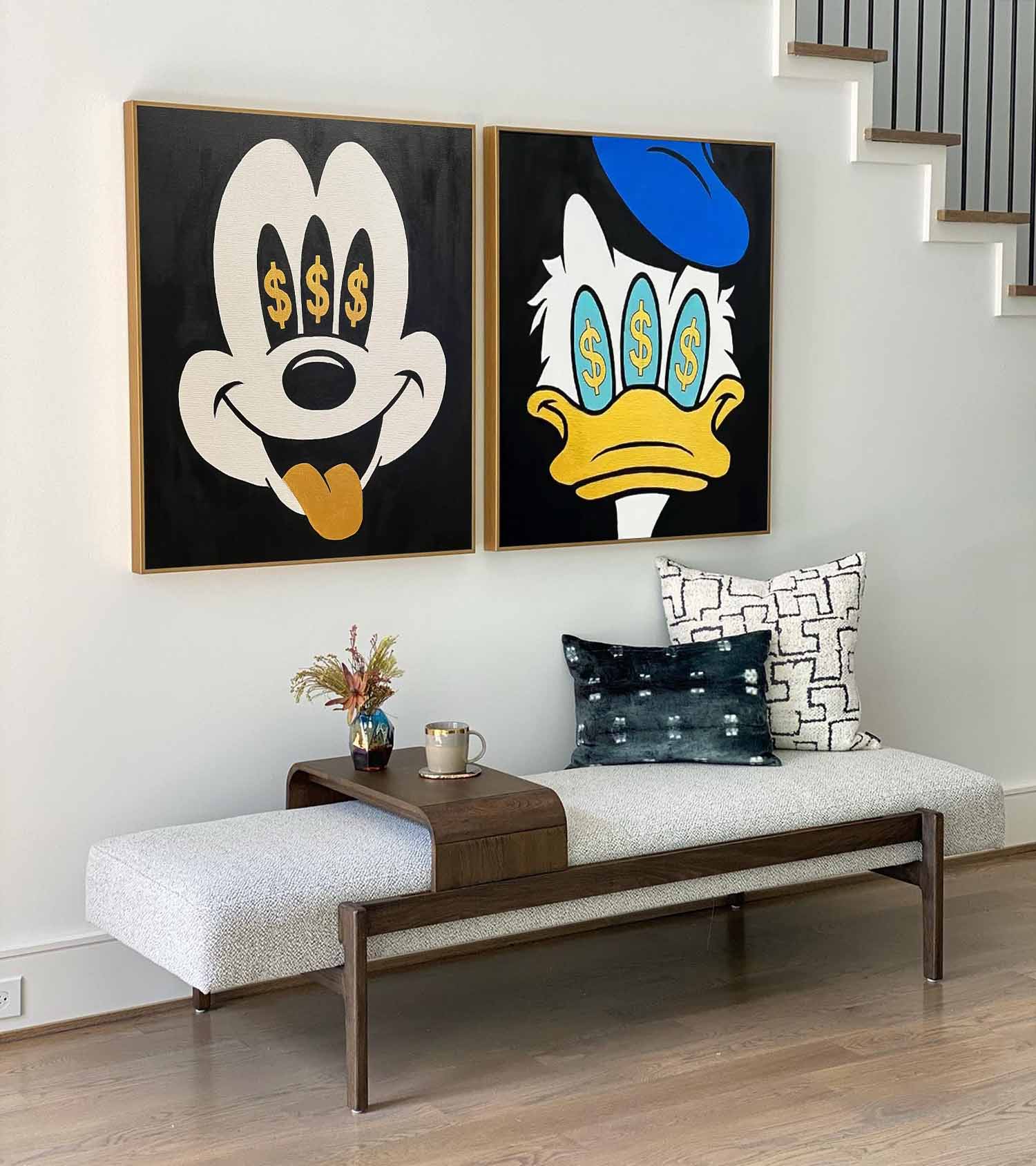 Money Obsessed Mickey Donald Diptych Painting