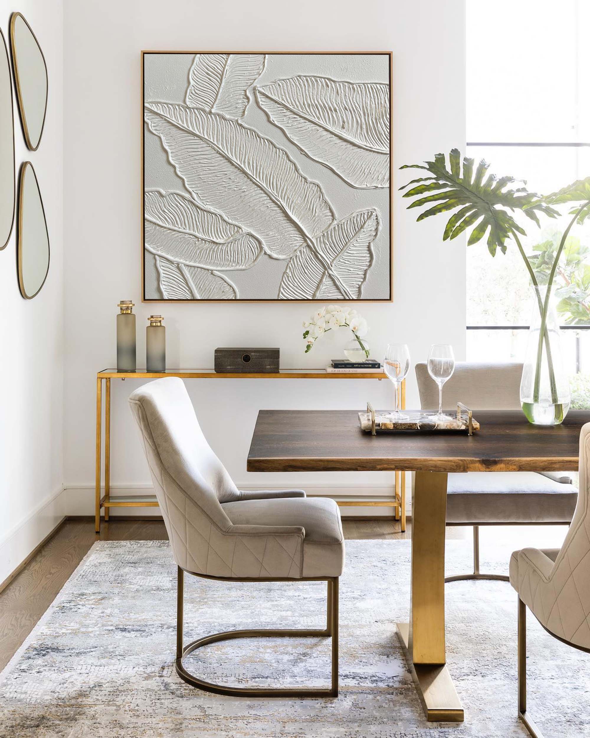 Plaster Art White 3D Leaf Texture Painting