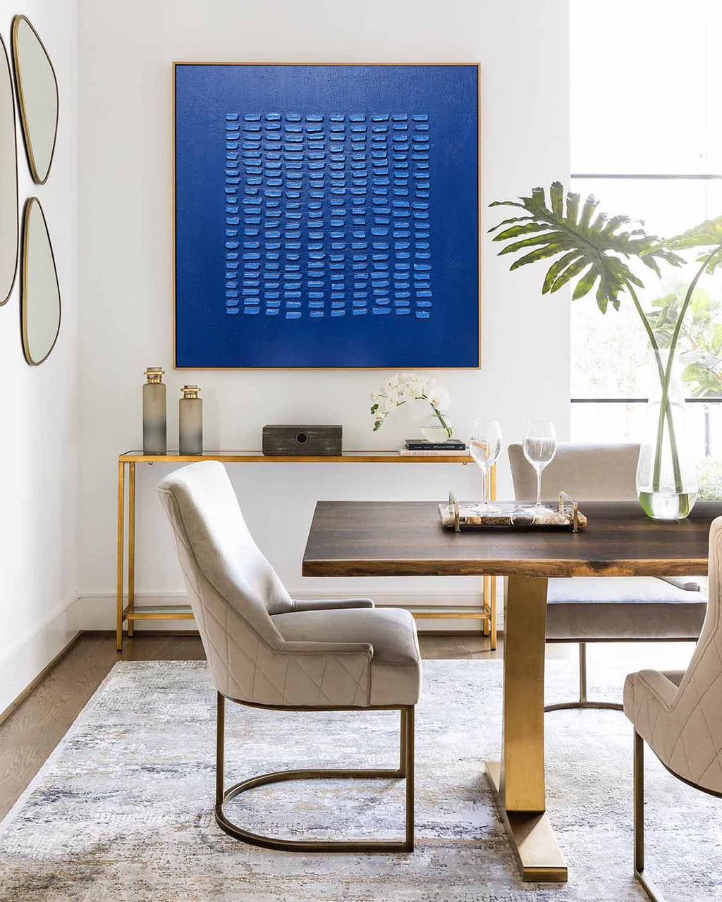 Cobalt Blue Textured Grid Painting