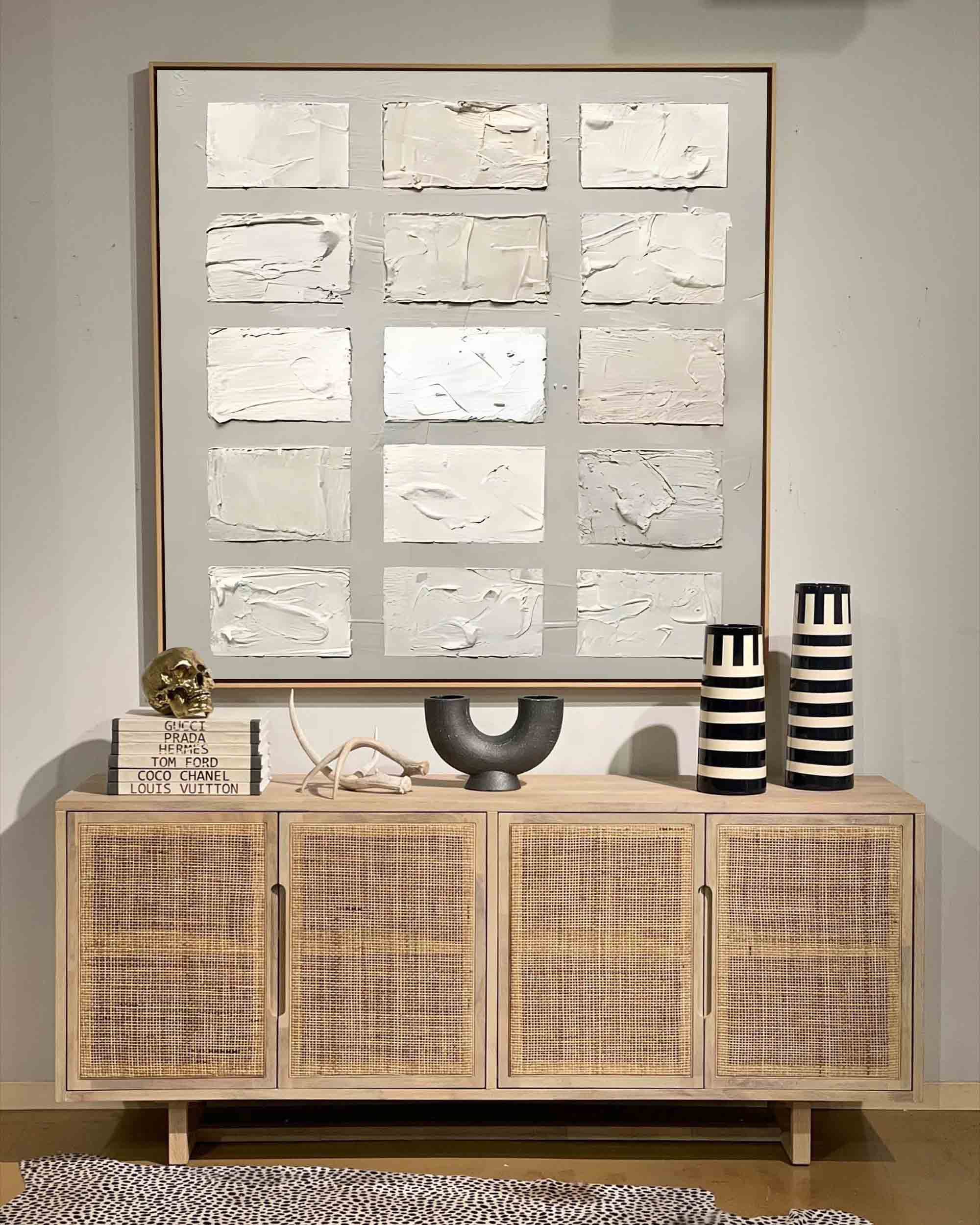 Wabi-Sabi Wall Art Neutral Tone Impasto Grid Oil Painting