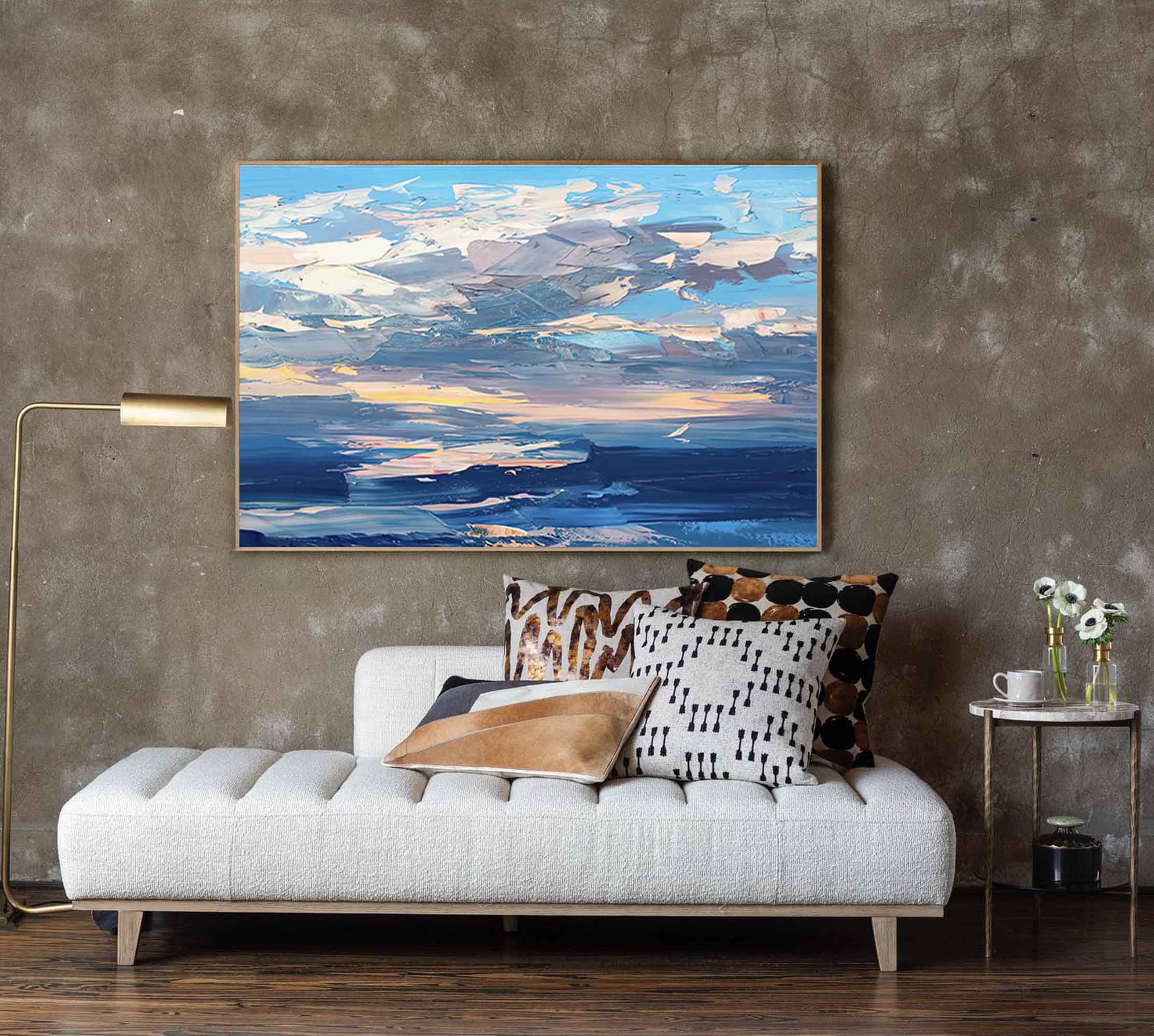 Textured Impasto Ocean Sunset Oil Painting